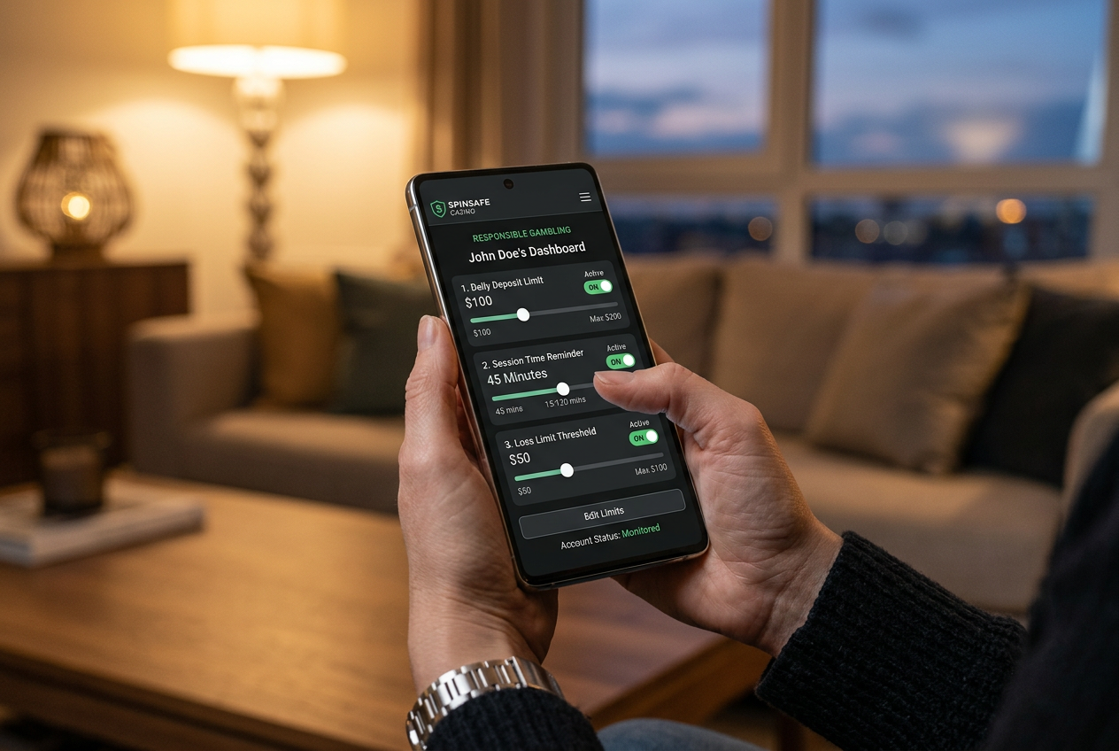 Interface of a mobile casino app showing various responsible gambling limit settings.